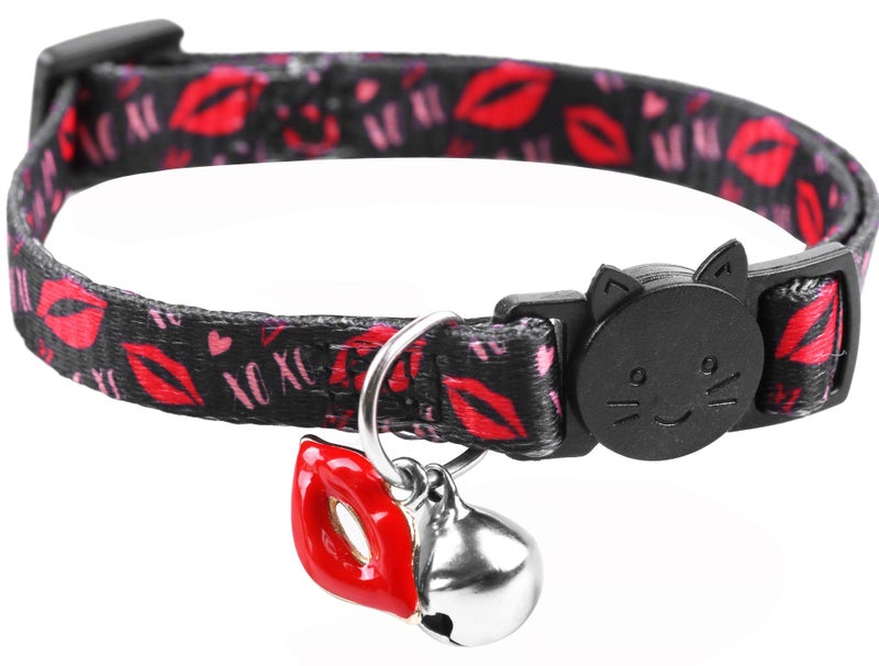 BoomBone Valentines Day Cat Collar Breakaway with Bell and Lip Charm,Puppy Collars for Small Dogs - Image 1